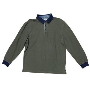 Vintage LL Bean Casco Bay Polo Shirt Long Sleeve Rugby Green Size M Cotton